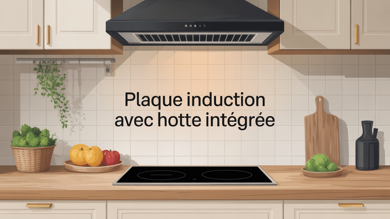 plaque induction avec hotte intégrée avis illustration cuisine moderne