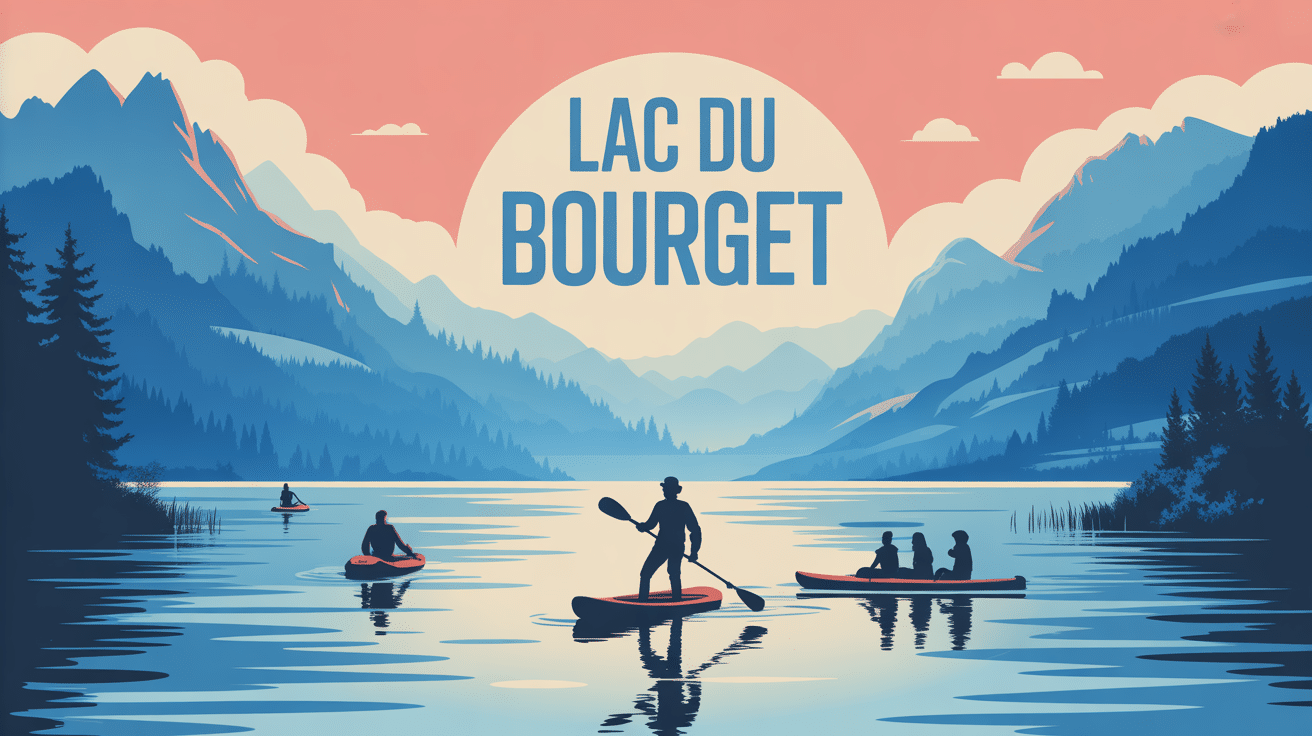 vue stylisée du lac du bourget entouré de montagnes