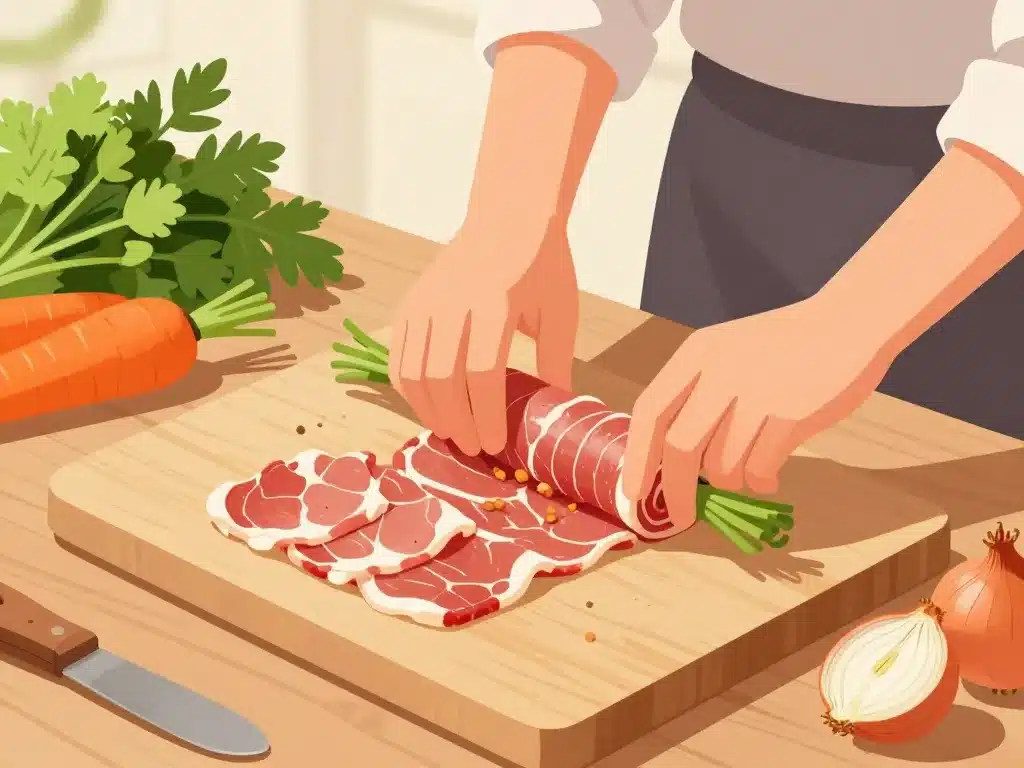 paupiette de veau roulage et ingrédients frais