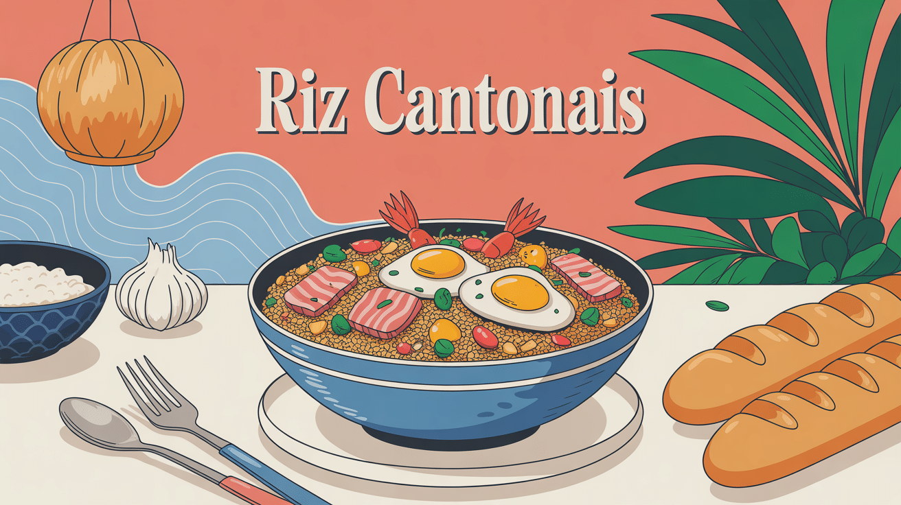 riz cantonais bol avec œuf crevettes jambon petits pois