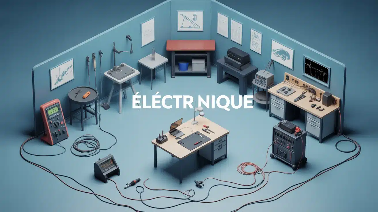 Outillage électronique pour atelier d’électronique en vue isométrique