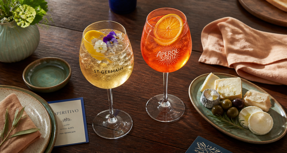 aperol st germain spritz sur table avec fromages