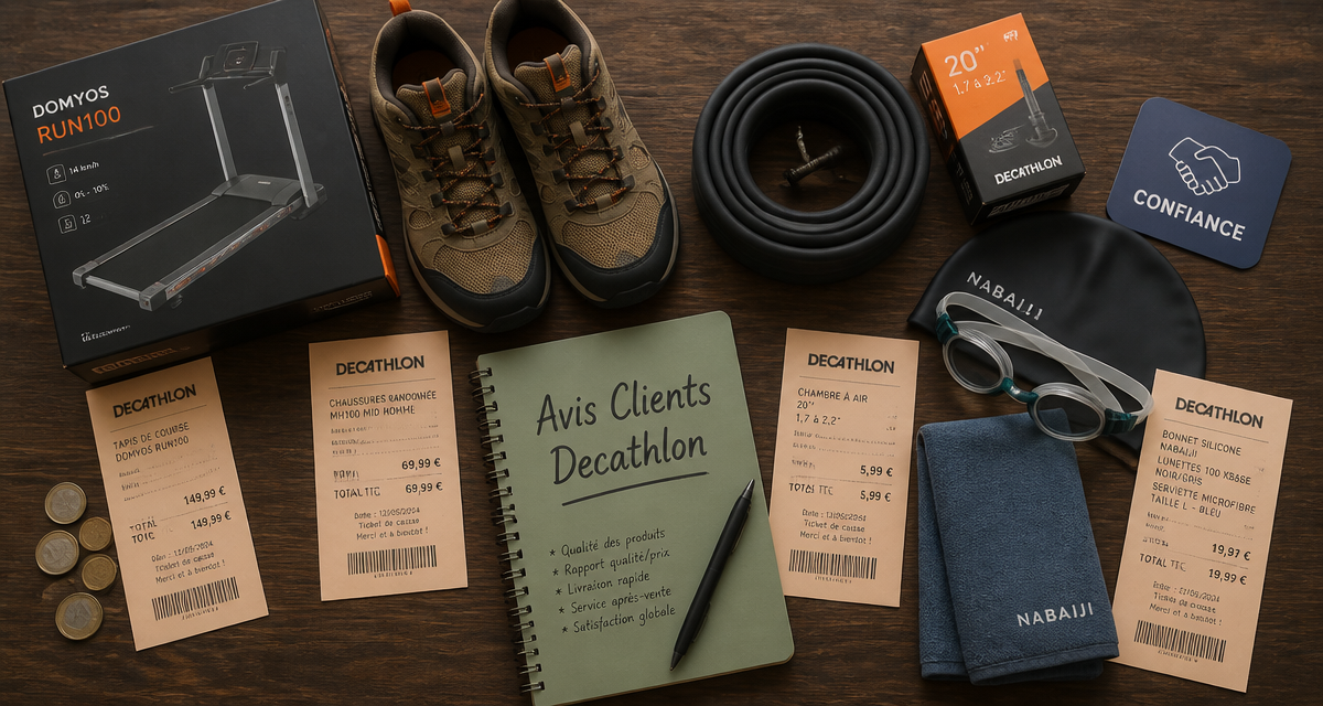 avis decathlon produits sportifs et factures sur table
