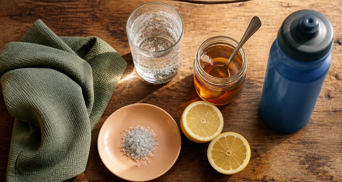 boisson anti crampes maison sur table avec miel citron sel