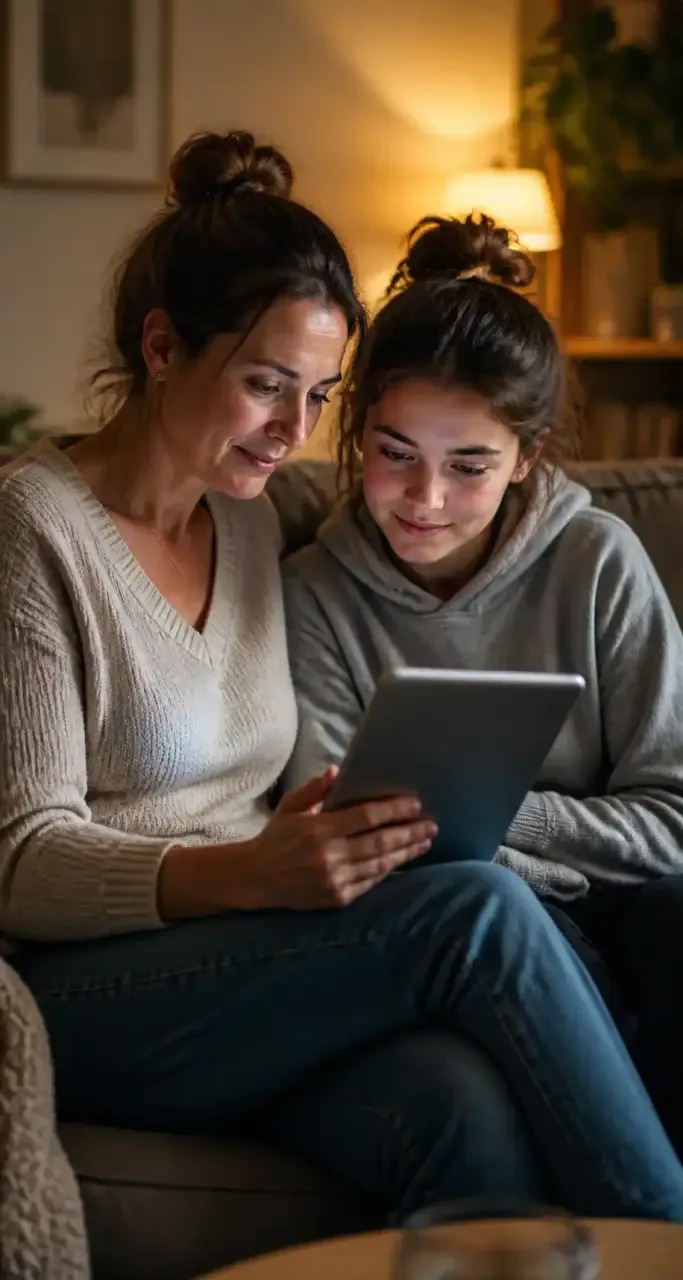 Parent et adolescent échangeant sur l'orientation scolaire en famille