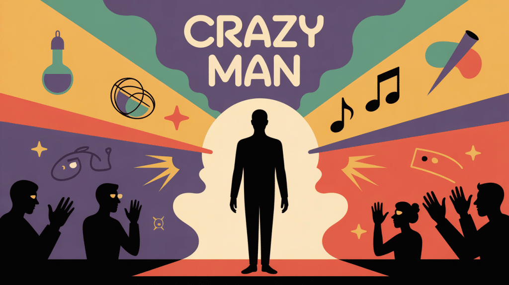 illustration crazy man créativité stéréotypes et applaudissements