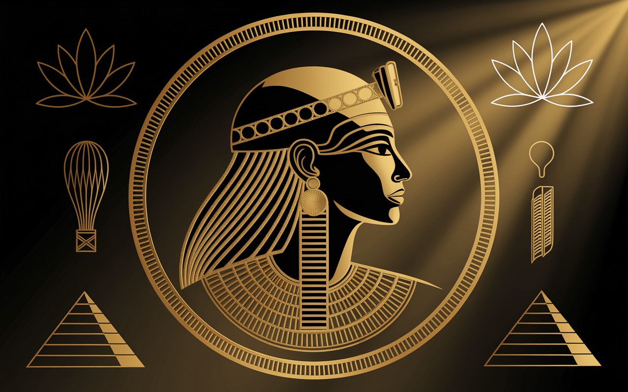 Silhouette reine nefertiti perfume et symboles égyptiens