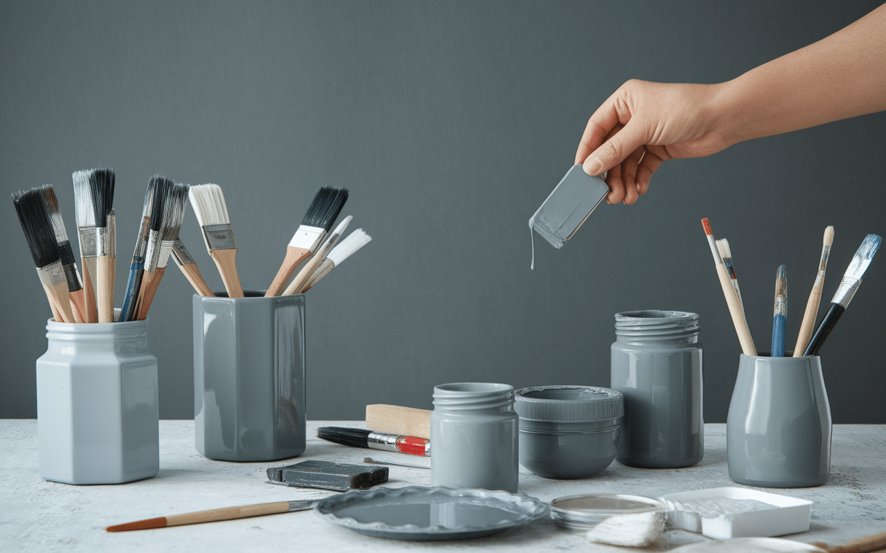 Échantillons peinture blended grey mur atelier