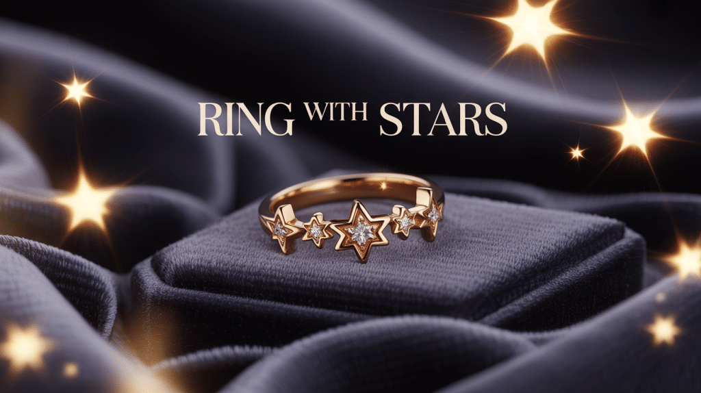 Ring with stars élégante sur fond sombre et étoiles