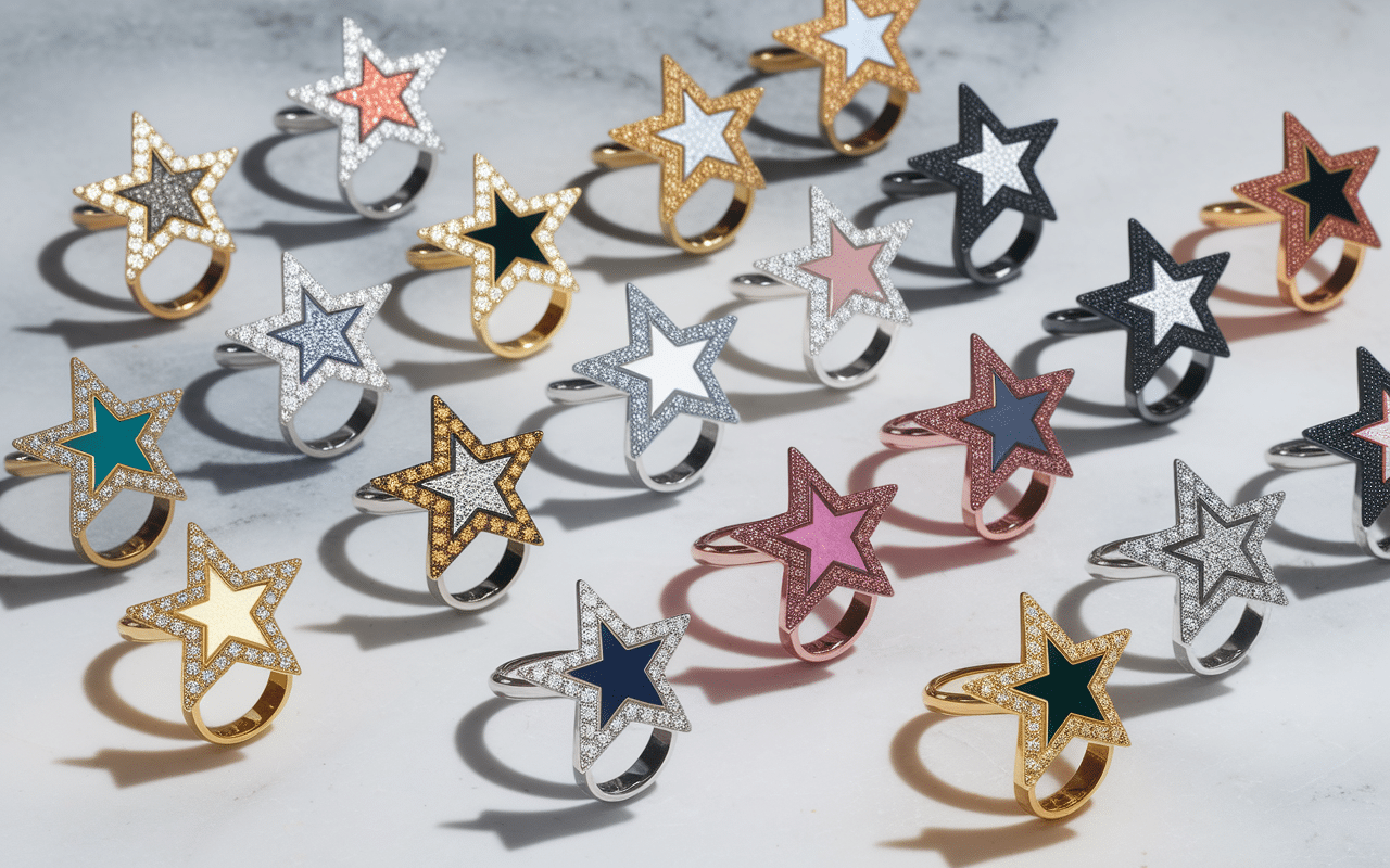 Ring with stars or argent pierres précieuses exposition