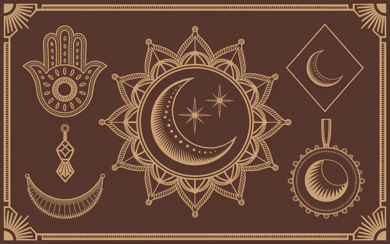 bijoux arabe symboles main fatma croissant calligraphie