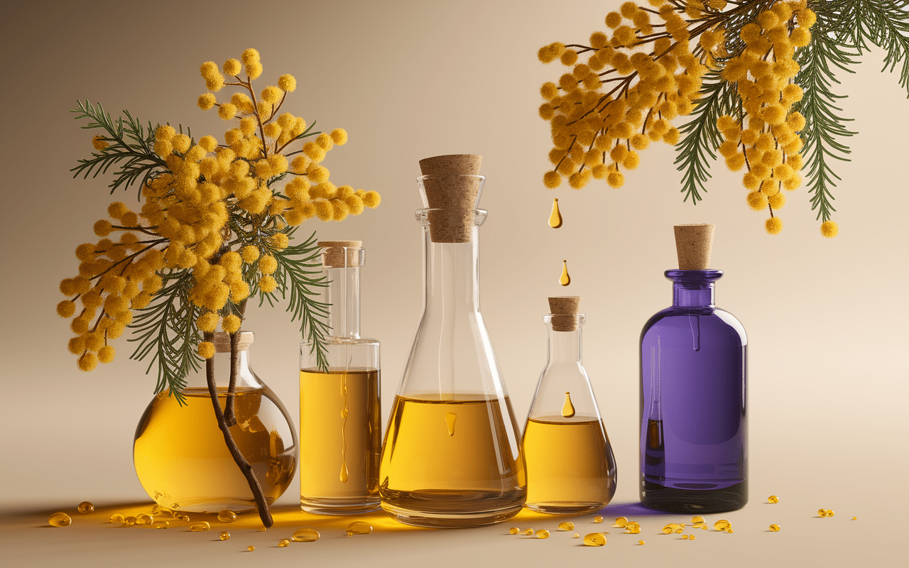 Essence parfum au mimosa éprouvettes fleurs