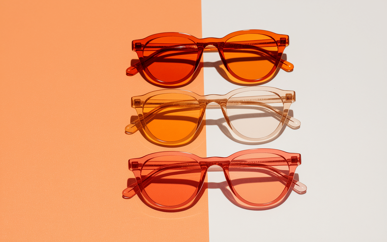 paires de lunettes oranges teintes variées