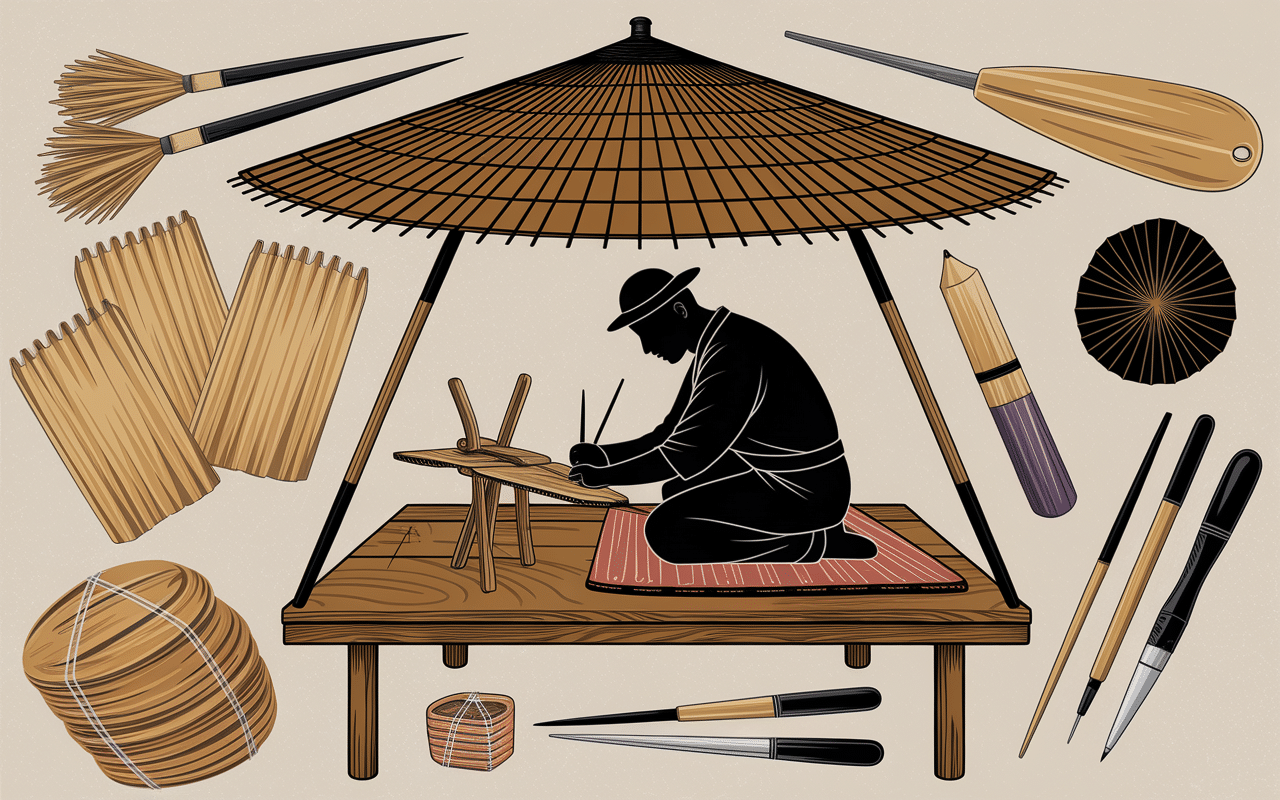 Artisan fabriquant une ombrelle japonaise