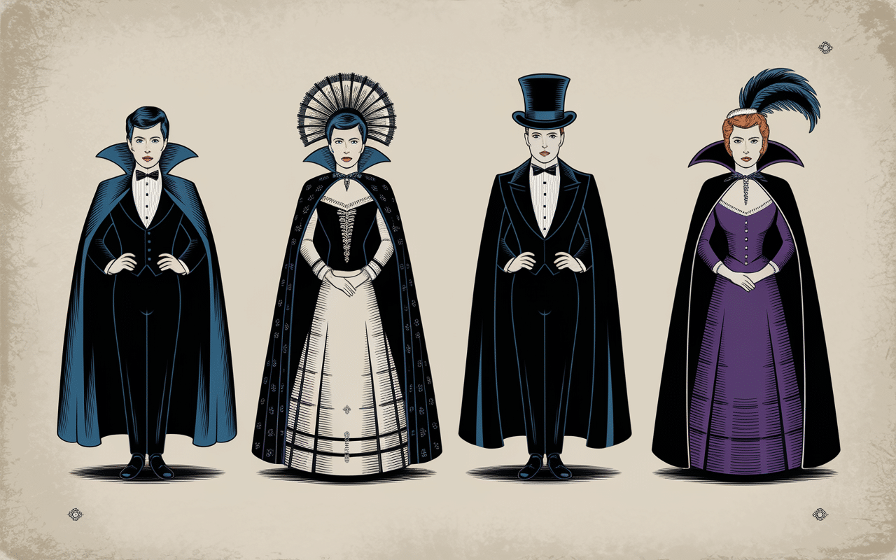 évolution costume vampire dracula silhouettes cape noire