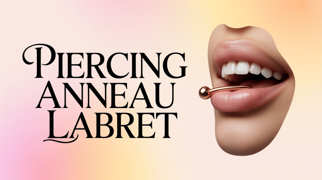 Gros plan lèvre avec piercing anneau labret doré