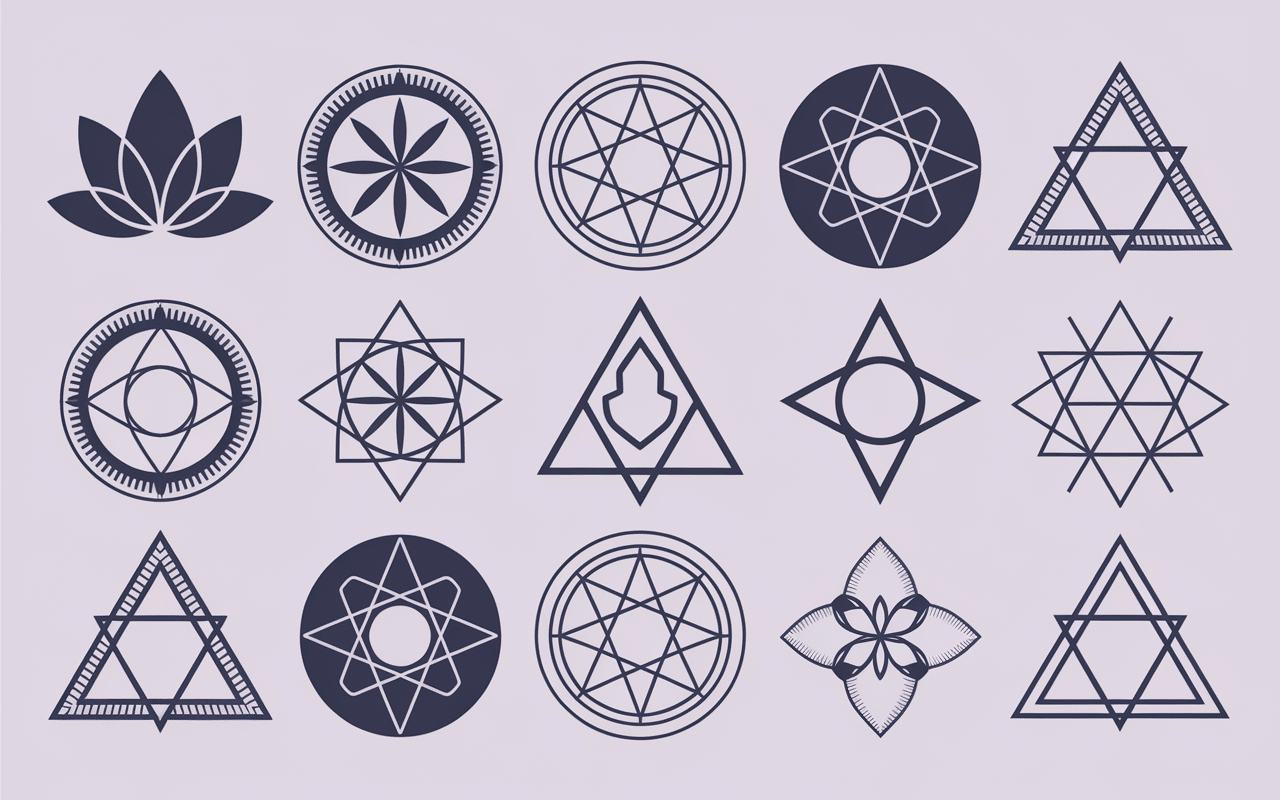 Symboles spirituels pour mandala tatouage