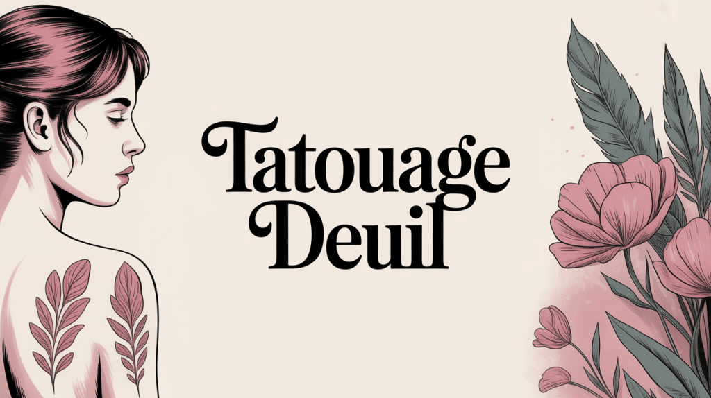 Tatouage deuil motif plumes fleurs sur silhouette