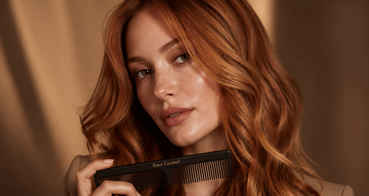 Femme avec couleur roux caramel lumineuse