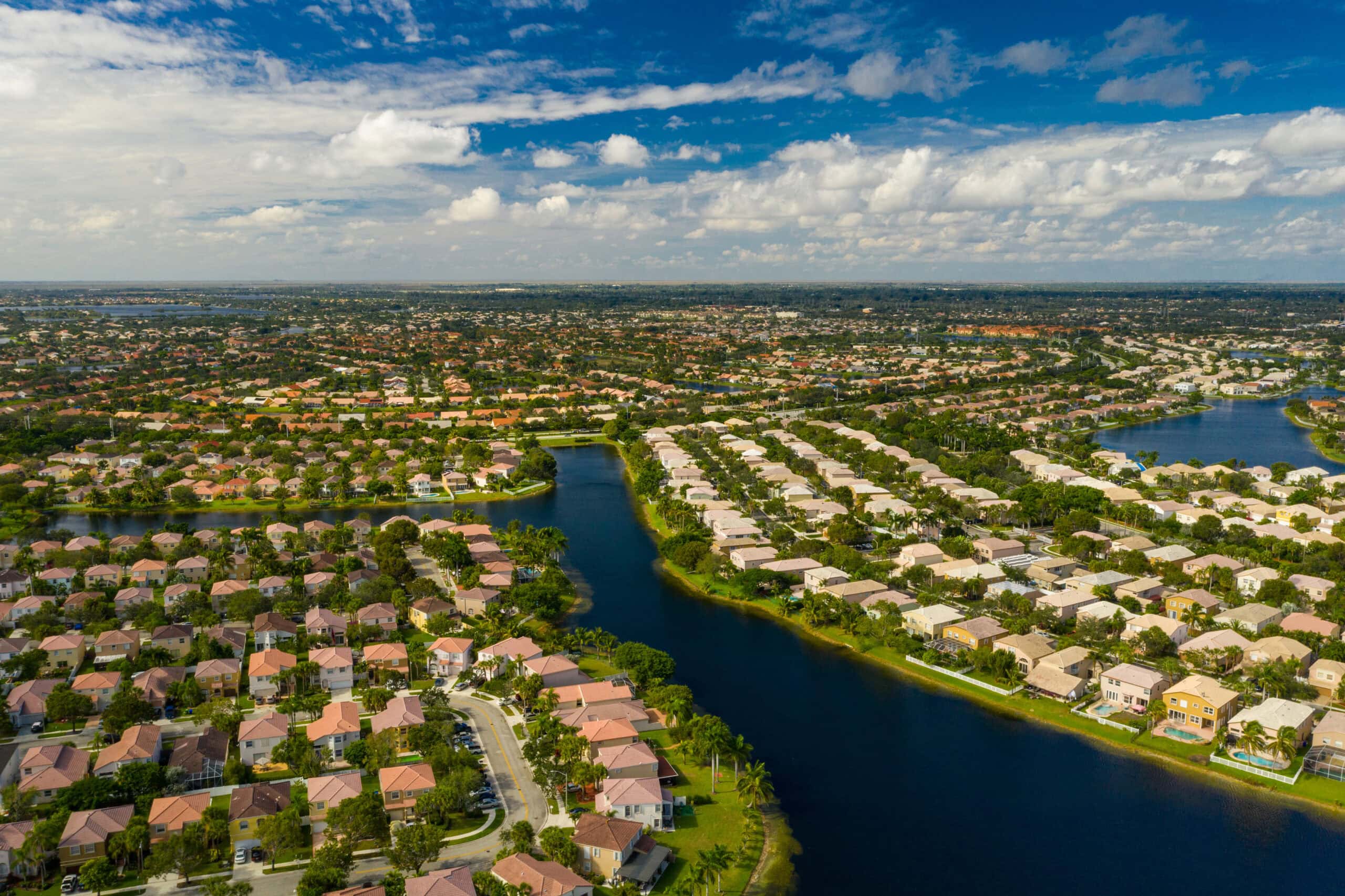 Aerial drone image of a residential neighborhood Pembroke Pines Florida USA