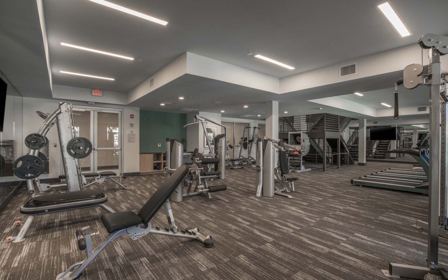 Fitness center with equipment at Windsor Mission Valley, 5080 Camino Del Arroyo San Diego, CA 92108