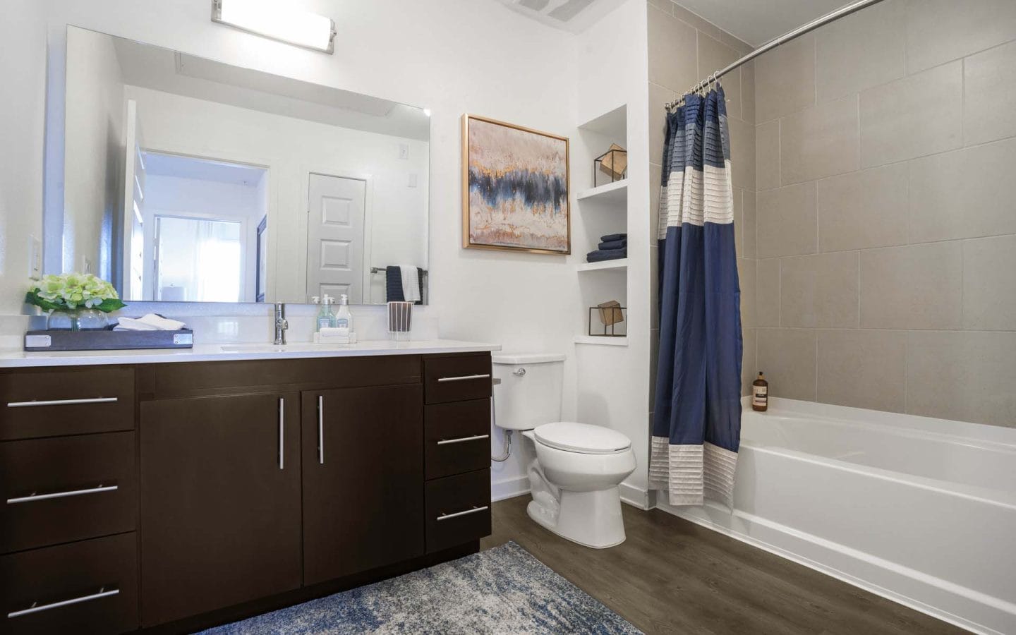 Bathroom with oversized tub and built in storage at Windsor Mission Valley, 5080 Camino Del Arroyo San Diego, CA 92108