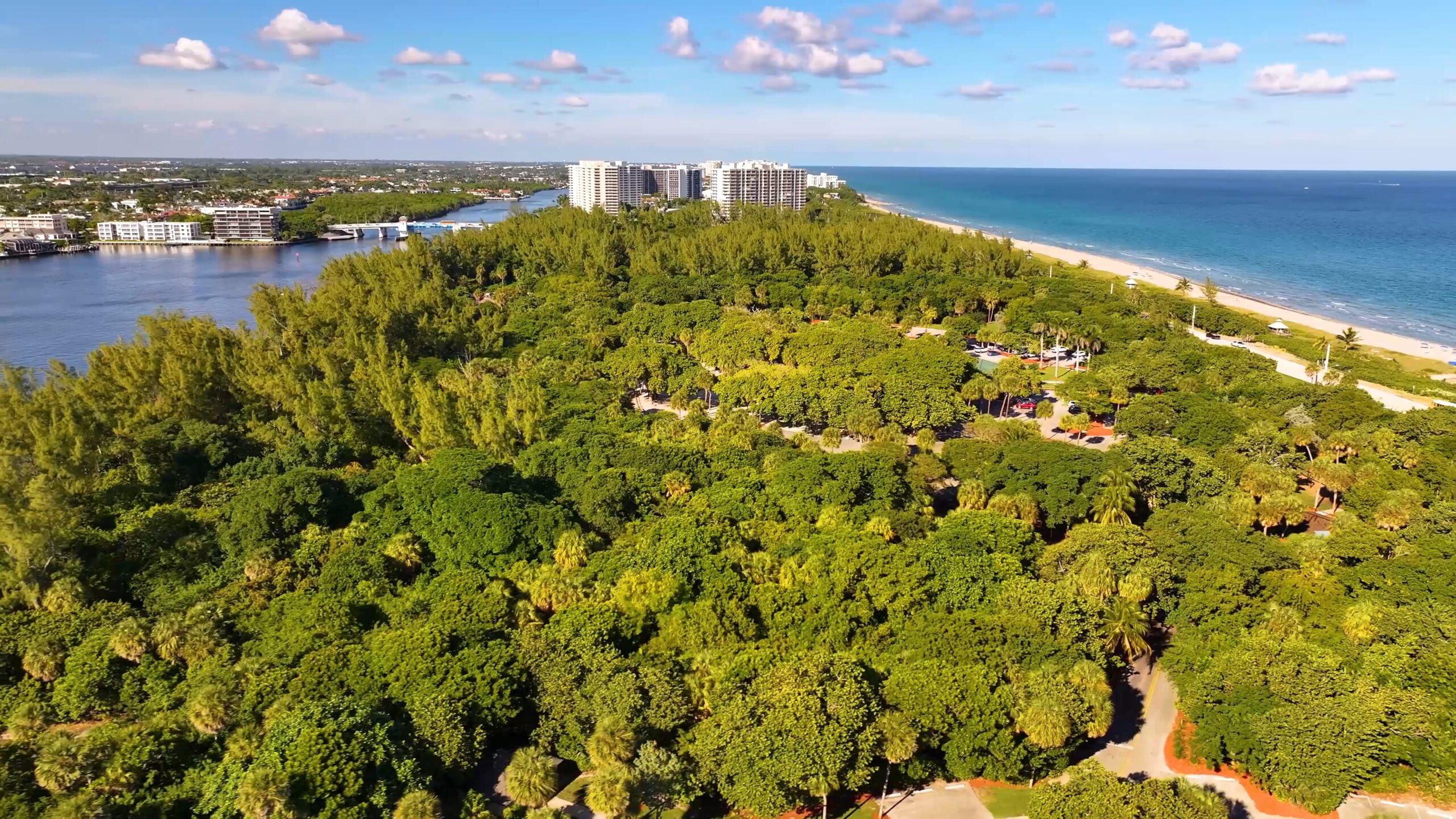 Aerial view of Palm Beach, Florida with coastline, ocean, and waterfront greenery