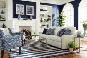 Elegant living room with custom furniture and decor.