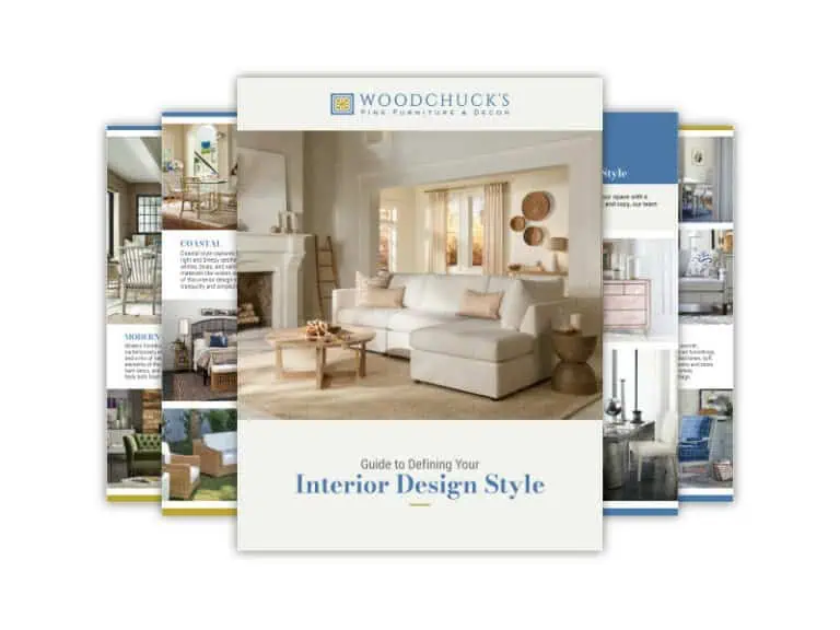 Interior design catalog cover with a beige living room image and 'Guide to Defining Your Interior'.