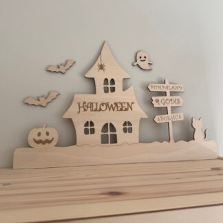 Skylt - Spökhus gravyr