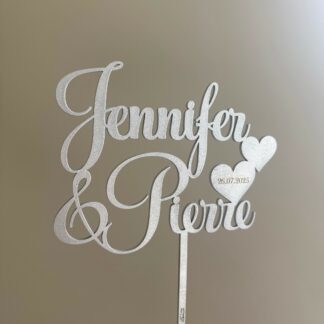 Caketopper - Två hjärtan med datum