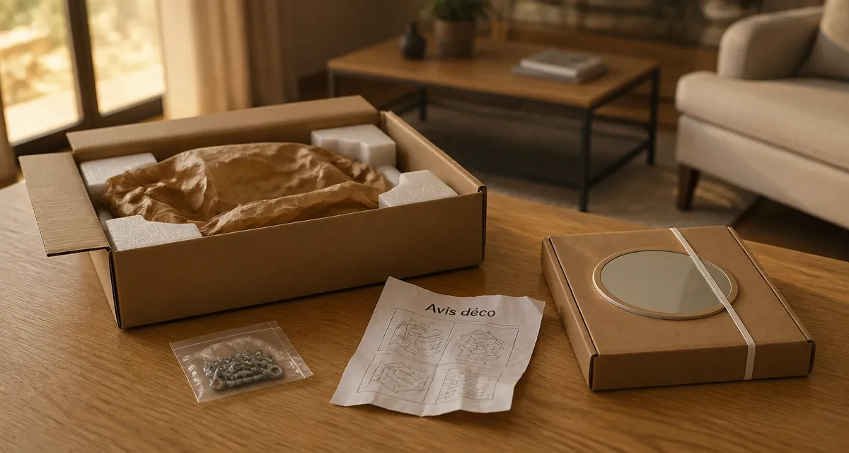 Atmosphera avis : table chêne clair, carton livraison et calage