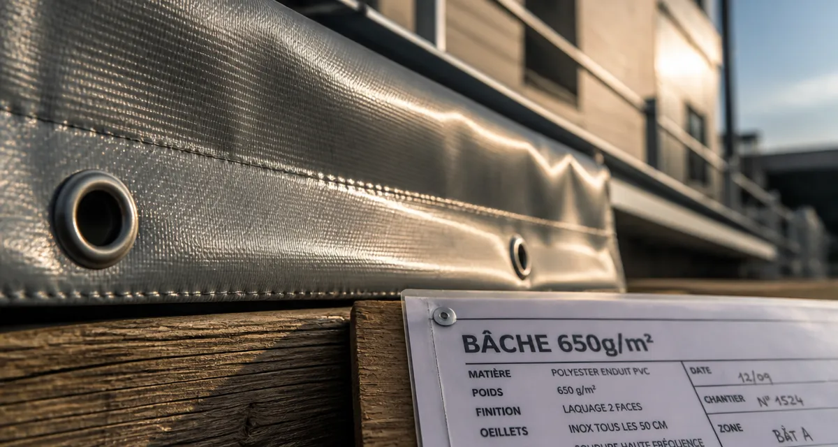 Bâche PVC 650 g/m² avec bache prix, œillets inox et ourlet