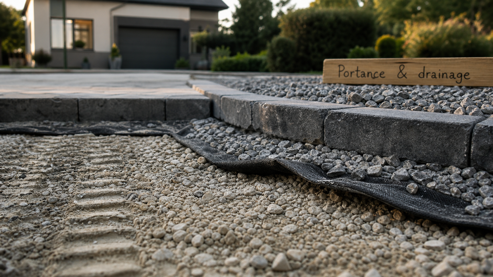 Allée carrossable pas chere : gravier sur fondation et drainage
