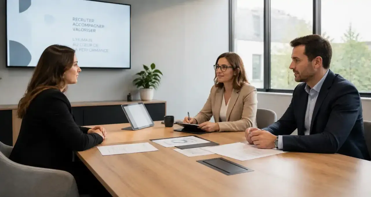 Réunion de professionnels des ressources humaines autour d'un recrutement