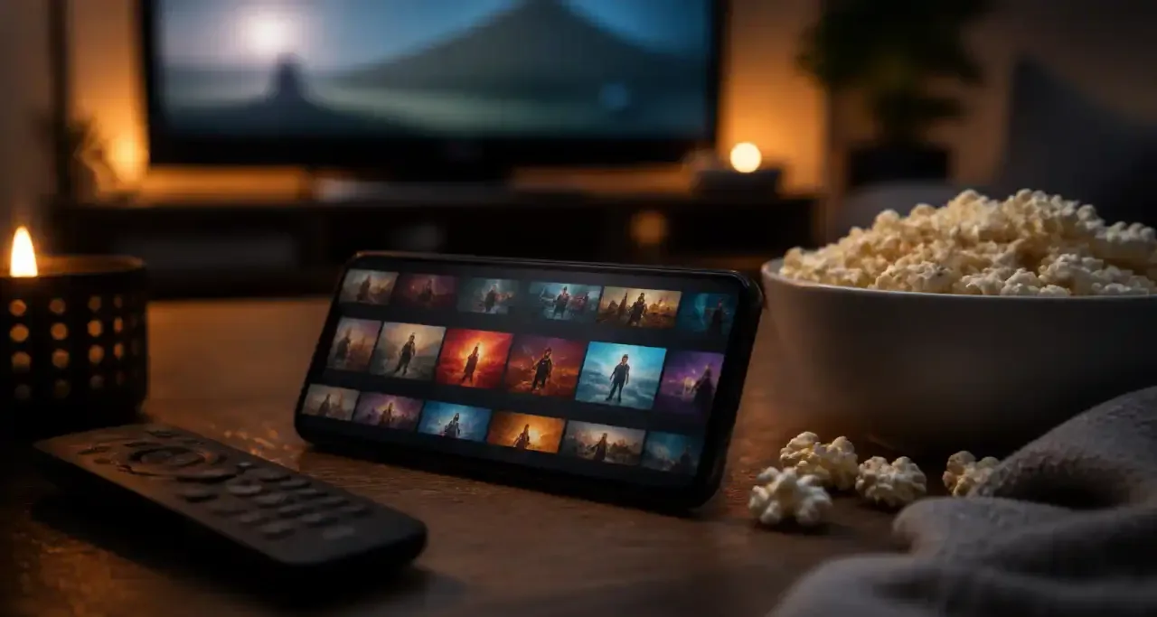 Smartphone diffusant une vidéo lors d'une soirée à domicile