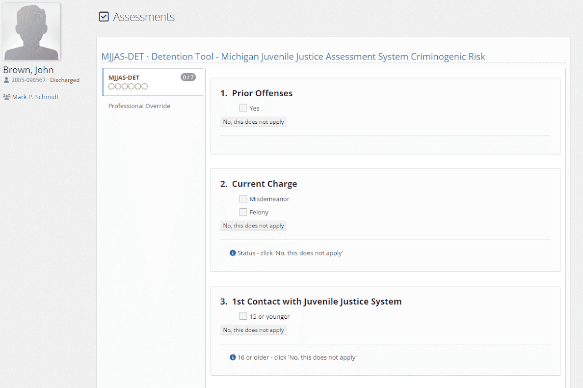 Detention Assessment screenshot
