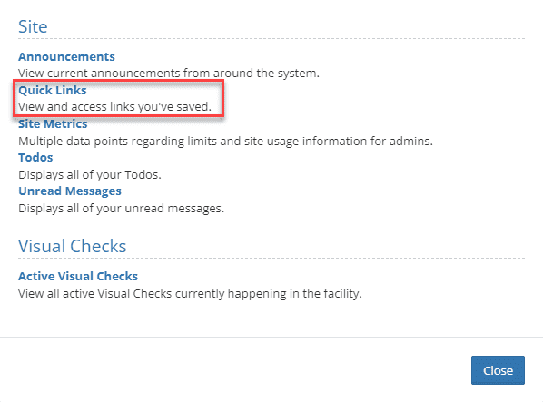 Quick Links Widget in the widget selector