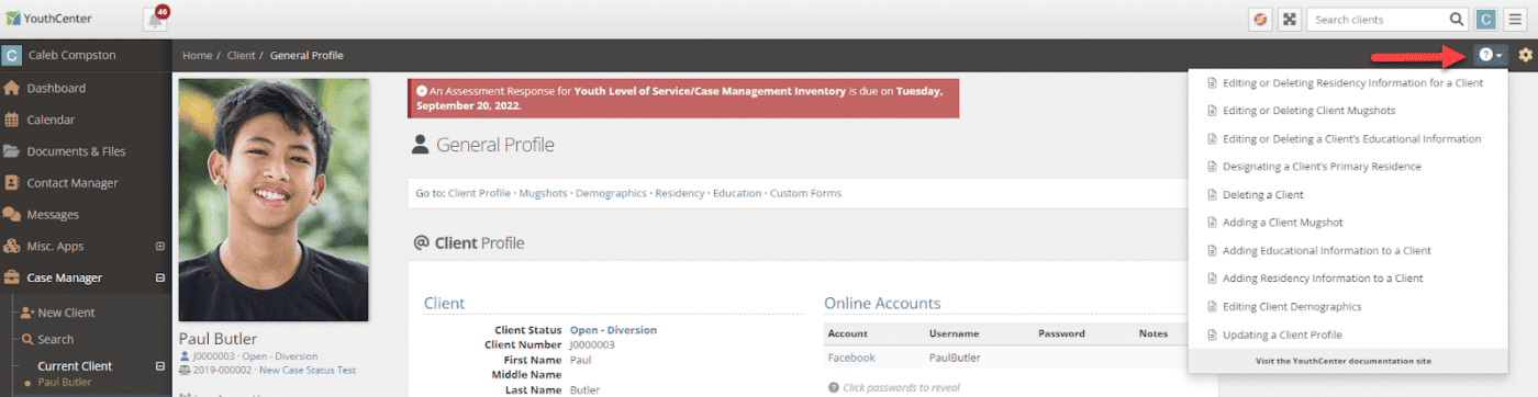 In App Help Drop Down