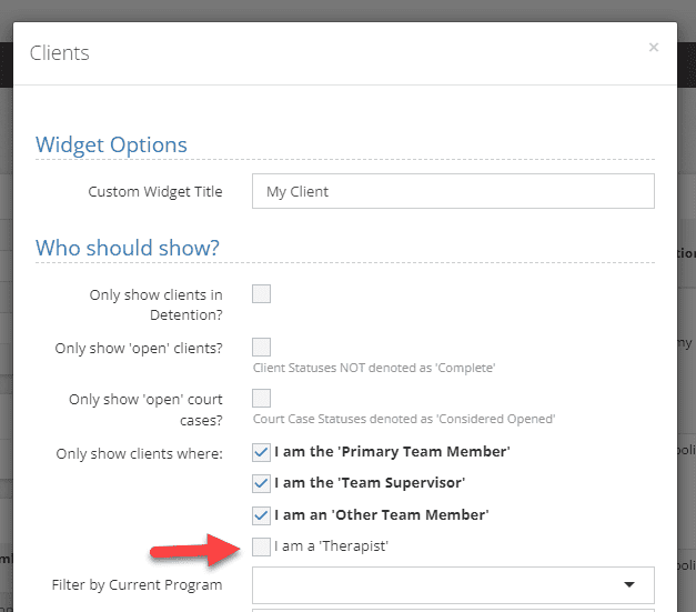 Widget filtering for Therapist
