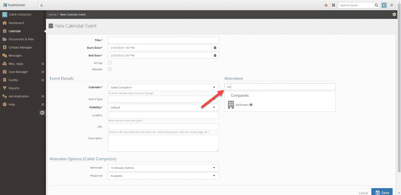 Inviting a company to a calendar event