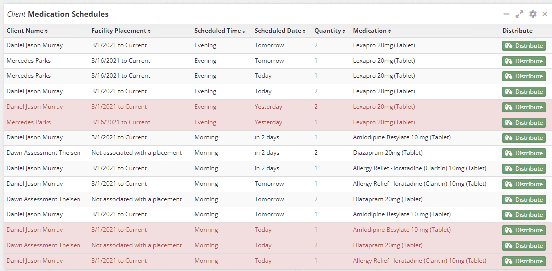 YouthCenter medication schedule widget with scheduled date.
