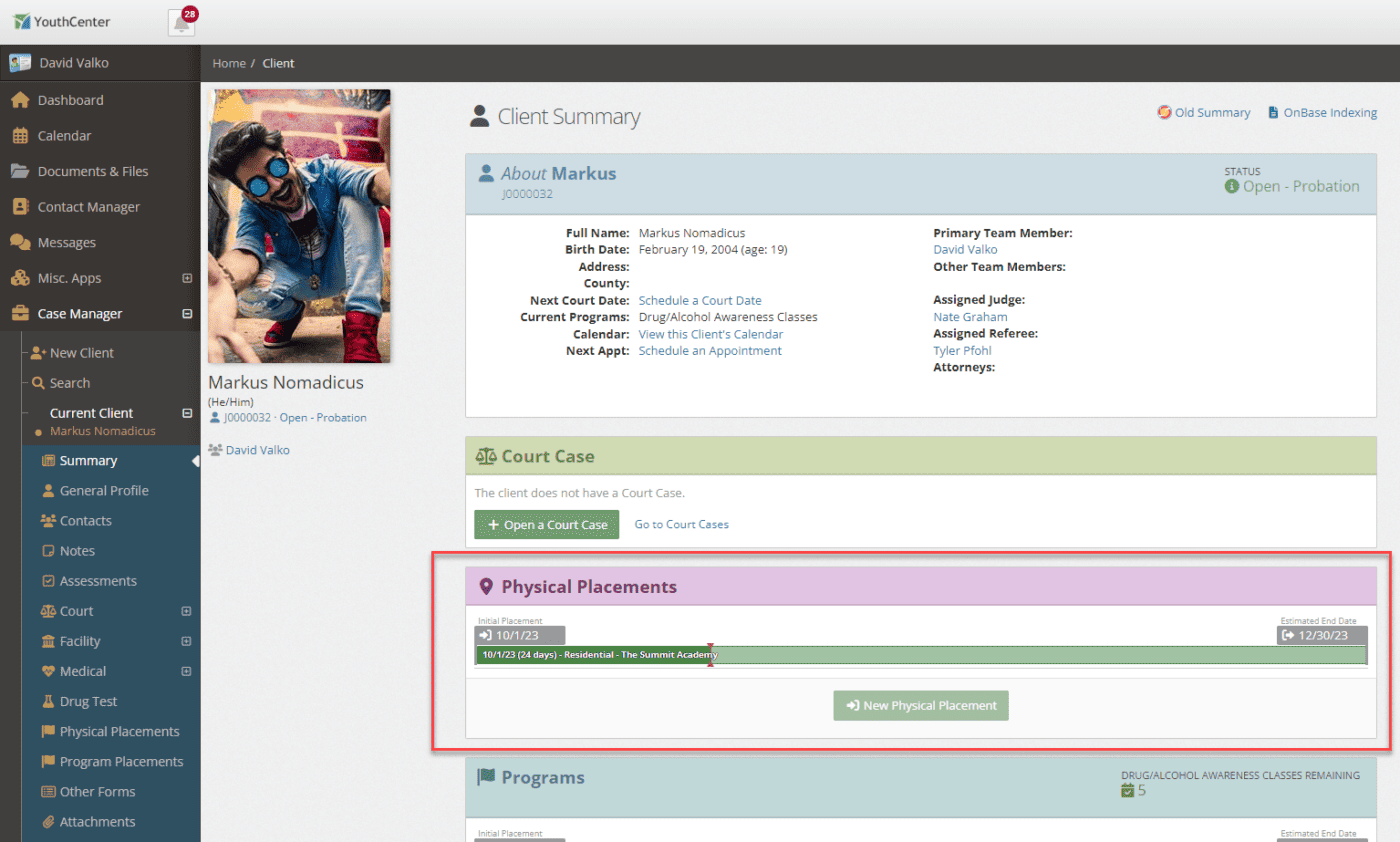 Summary Panel with Physical Placements
