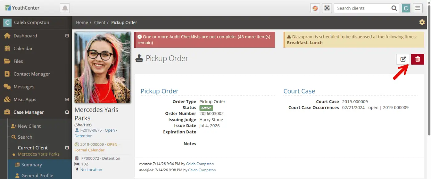 Users with proper permissions can delete pickup orders