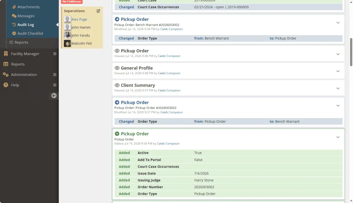 Just like everything else in YouthCenter add, edits, and deletions are fully tracked with timestamps, users who modified the information and the original and new values.