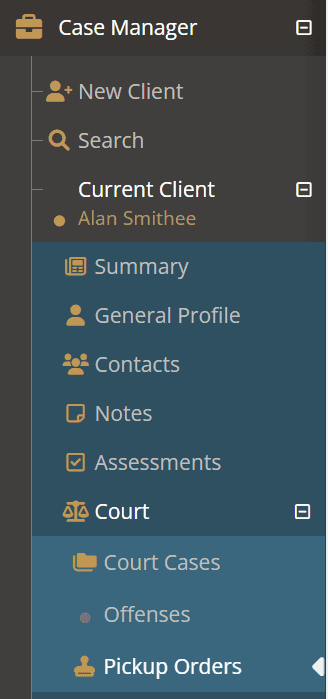 Pickup orders can be found under the court area of the case manager