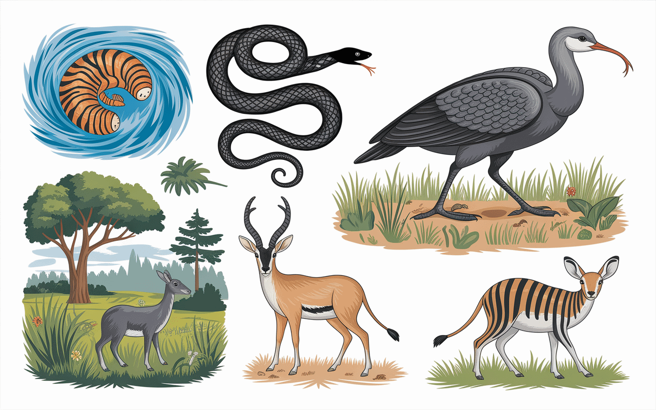 illustration animaux sauvages qui commence par n dans habitat naturel
