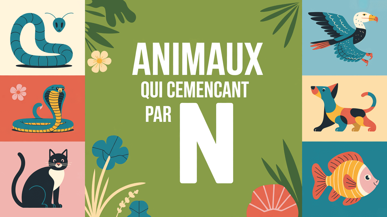 collage d animaux qui commence par n avec narval cobra oiseau chat perroquet poisson