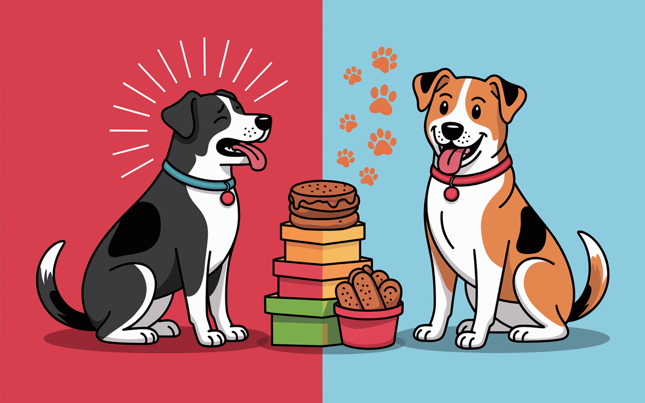 comparaison chien stressé punition et chien heureux renforcement positif