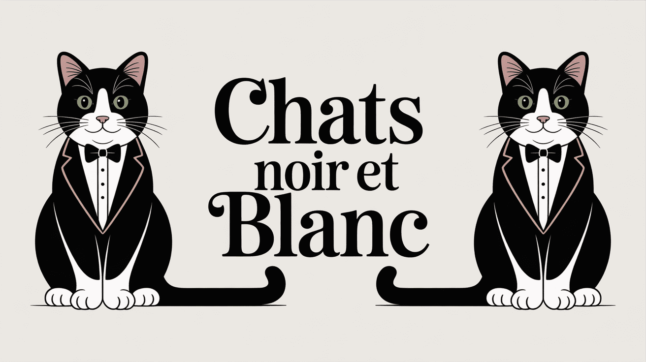 chat noir blanc tuxedo gracieusement assis